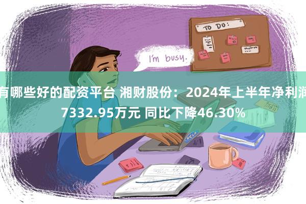 有哪些好的配资平台 湘财股份：2024年上半年净利润7332.95万元 同比下降46.30%