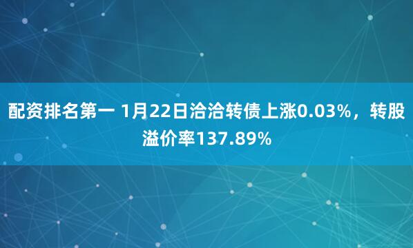 配资排名第一 1月22日洽洽转债上涨0.03%，转股溢价率137.89%