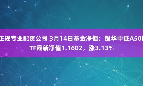 正规专业配资公司 3月14日基金净值：银华中证A50ETF最新净值1.1602，涨3.13%